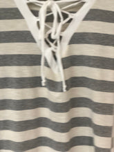 Load image into Gallery viewer, Sail Away Striped Tee Shirt Grey + Ivory