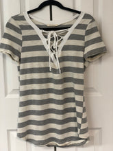 Load image into Gallery viewer, Sail Away Striped Tee Shirt Grey + Ivory
