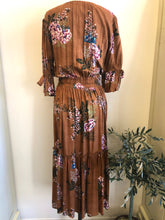 Load image into Gallery viewer, All Dolled Up Floral Midi Dress Saddle (Smalls Only)