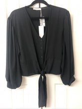 Load image into Gallery viewer, Back To Basics Front Tie Black Blouse