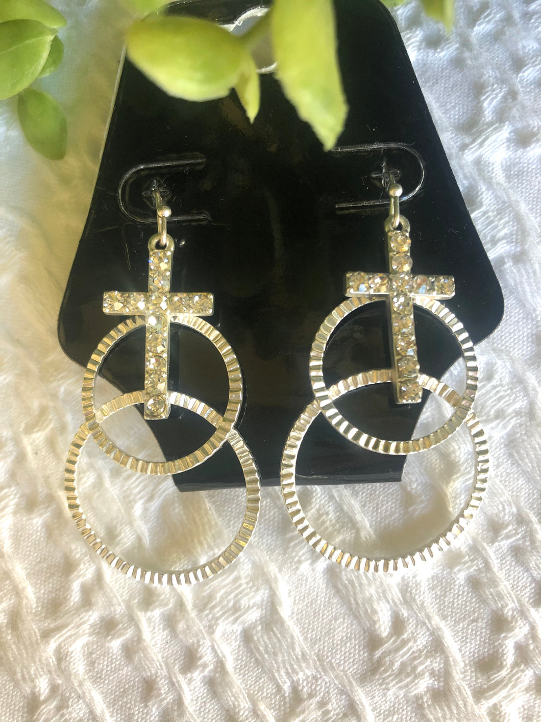 Crystal Cross Earring Silver