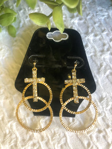 Crystal Cross Earring Gold