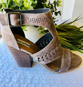 Kira Wood Stacked Chunky Heel Greige