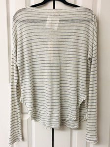 On Cloud Line Blue Striped Long Sleeve Distressed Top