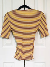 Load image into Gallery viewer, It&#39;s A Wrap Striped Short Sleeve Top Mustard + Rust
