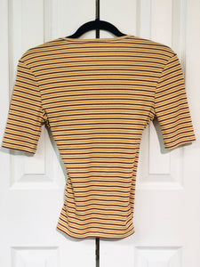 It's A Wrap Striped Short Sleeve Top Mustard + Rust