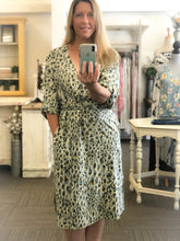 Load image into Gallery viewer, Leila Leopard Midi Dress Blue + Green
