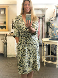 Leila Leopard Midi Dress Blue + Green