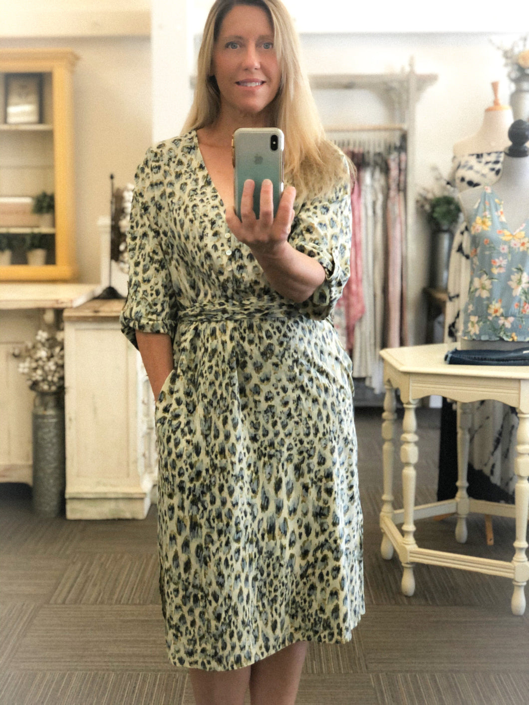 Leila Leopard Midi Dress Blue + Green