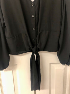 Back To Basics Front Tie Black Blouse