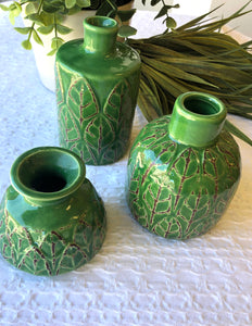 Floribunda Set Of Three Vases Green Crackle