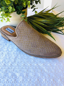 Maryam Flat Wood Stacked Mule Taupe