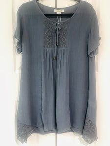 Blue Belle Lace Button Down Tunic-Dress Steel Blue