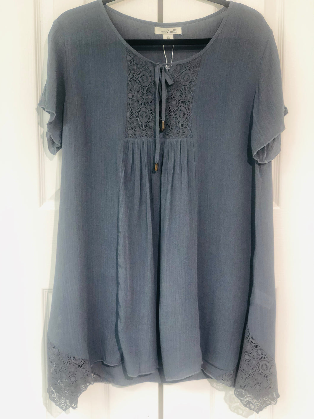 Blue Belle Lace Button Down Tunic-Dress Steel Blue