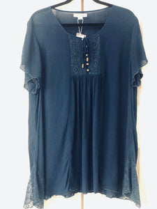 Blue Belle Lace Button Down Tunic-Dress Navy Blue