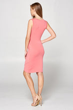 Load image into Gallery viewer, Rimini Coral Ruched Midi Dress
