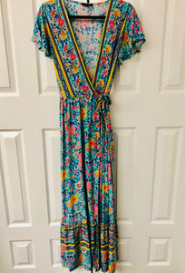 In The Moment Bright Floral Wrap Maxi Dress