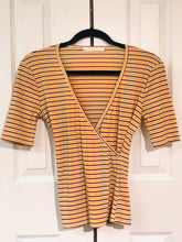 Load image into Gallery viewer, It&#39;s A Wrap Striped Short Sleeve Top Mustard + Rust
