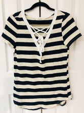 Load image into Gallery viewer, Sail Away Striped Tee Shirt Navy + Ivory
