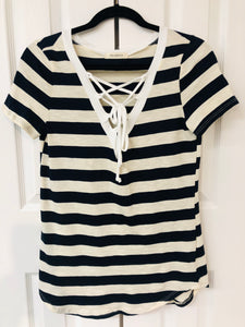 Sail Away Striped Tee Shirt Navy + Ivory