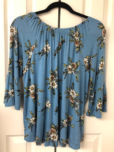 Fleur De France Blue Floral Off The Shoulder Top