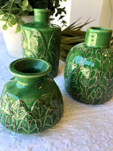 Load image into Gallery viewer, Floribunda Set Of Three Vases Green Crackle
