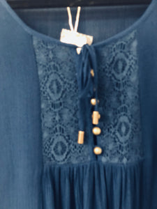 Blue Belle Lace Button Down Tunic-Dress Navy Blue