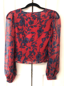 American Floral Cropped Long Sleeve Top