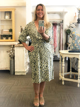 Load image into Gallery viewer, Leila Leopard Midi Dress Blue + Green
