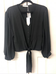 Back To Basics Front Tie Black Blouse