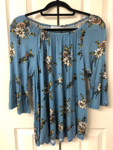 Fleur De France Blue Floral Off The Shoulder Top