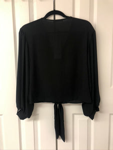 Back To Basics Front Tie Black Blouse